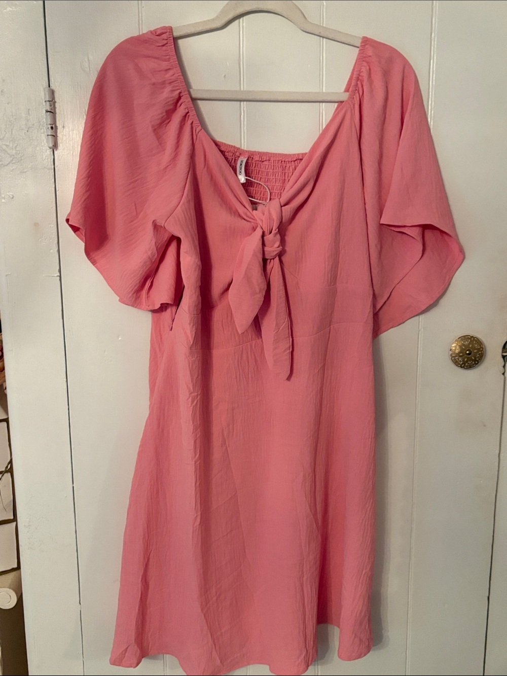 Women's Coral Pink Tie-Front Mini Dress
